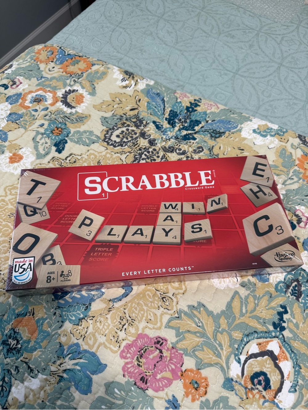 Hasbro Scrabble Board Game - Red Box with Wood Tile Graphics